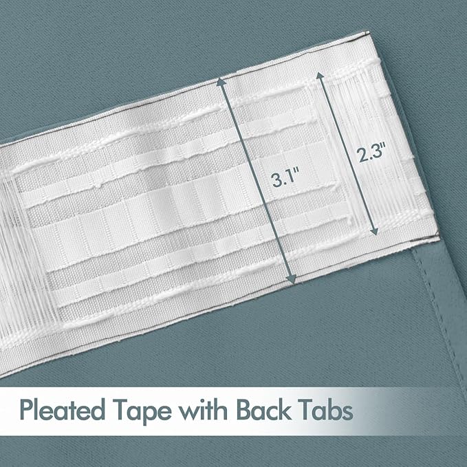 MIULEE Greyish Blue Back Tab Blackout Curtains 72 Inches Long 2 Panels Set for Living Room Bedroom Privacy, Rod Pocket/Pinch Pleat Thermal Insulated Room Darkening Pleated Light Blocking Drapes
