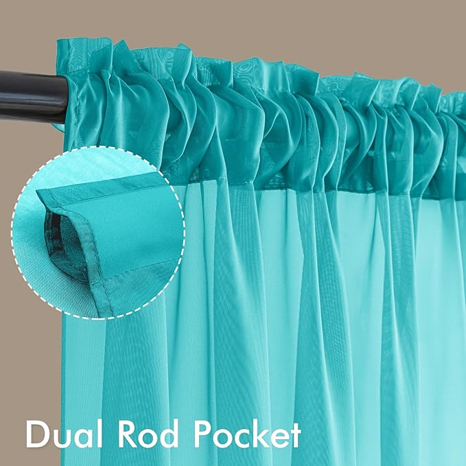 MIULEE Turquoise Sheer Curtains 72 Inches Long, 4 Panels Set, Light Filtering Rod Pocket Voile Drapes for Living Room and Bedroom, Airy Soft Fabric Window Treatments, 42 x 72 Inches