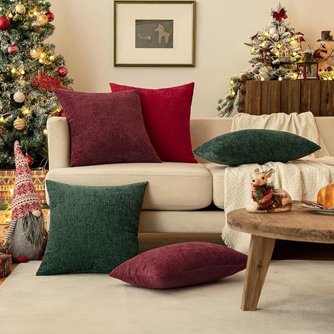 MIULEE Pack of 2 Red Couch Throw Pillow Covers 18x18 Inch Soft Cushion Covers for Sofa Living Room Solid Dyed Pillow Cases