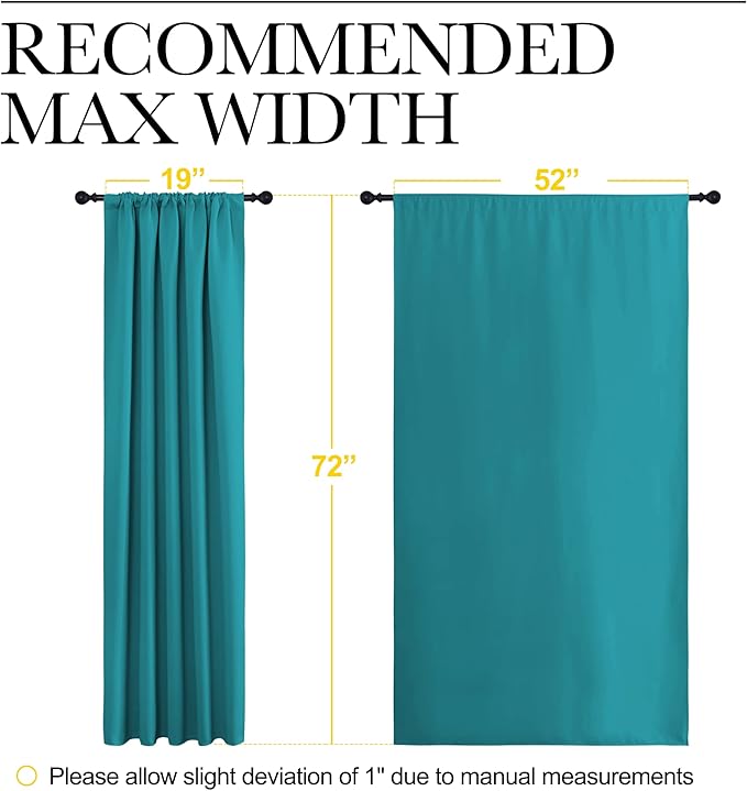 NICETOWN Peacock Blue Blackout Curtains Panels for Window, Thermal Insulated Rod Pocket Blackout Drapes/Draperies for Living Room (2 Panels, W52 x L72 inches)