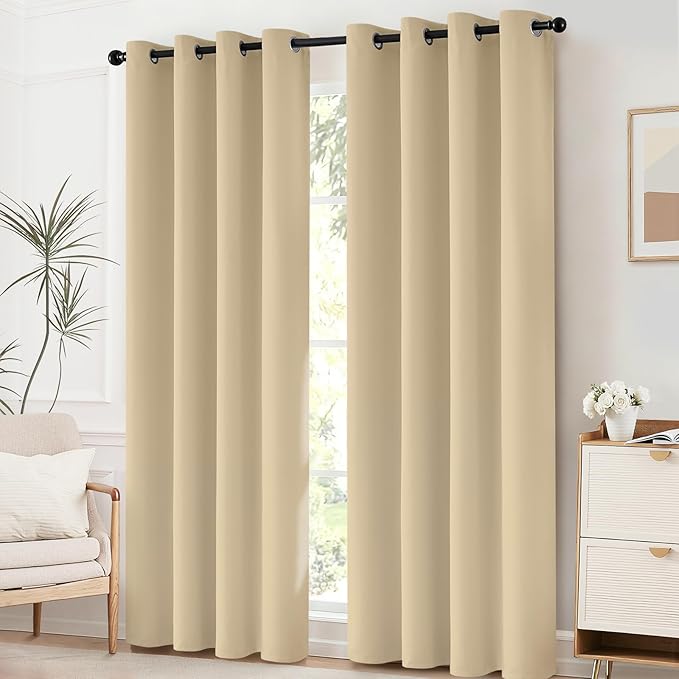 Yakamok Blackout Curtain Panels Themal Insulated Grommet Winow Curtains for Bedroom/Living Room, W52 x L96 -Inch 2 Panels, Beige