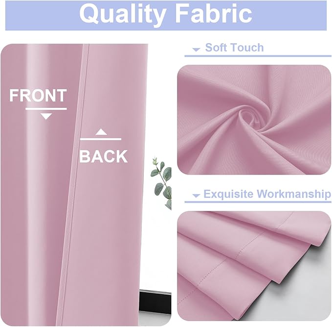 Simplebrand Ava Pink Blackout Curtains for Bedroom 96 Inches Long 2 Panels, Solid Thermal Insulated, Energy Saving Nursery Window Treatment Curtains Blackout Drapes, W50 x L96 Inch, Pink