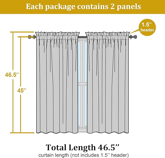OWENIE Sheer Curtains Ivory, 45" Long Light Filtering Tiers for Kitchen, Bedroom, Short Panels Rod Pocket 2 Panels, Cafe Curtains Small Window, 42" W x 45" L