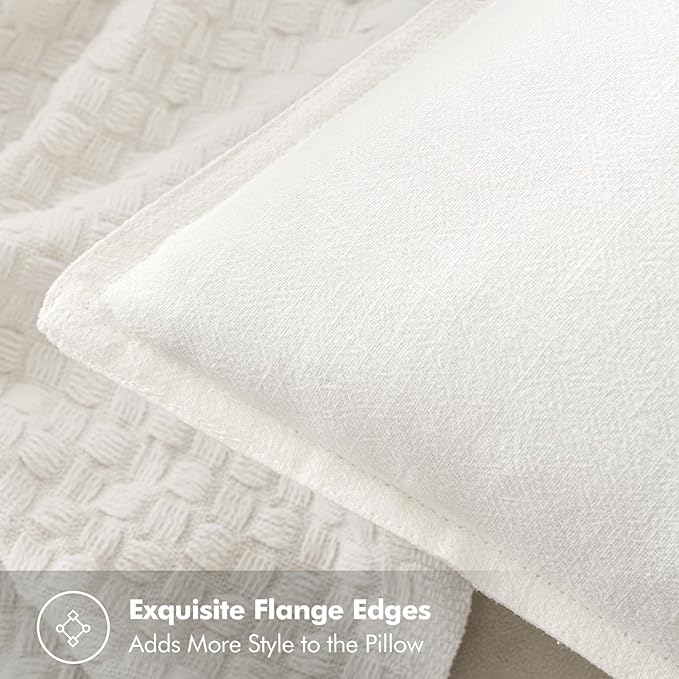 MIULEE Decorative Linen Euro Sham Pillow Covers 24x24 Cream White Boho Farmhouse Neutral Couch Throw Pillows for Bed Pack of 2 Accent Modern Pillowcase Sofa Livingroom Home Decor