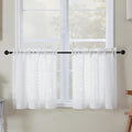 Simplebrand Sheer White Kitchen Curtains 24 Inch Length Tier Curtains 2 Panels, Light Filtering Geometric Jacquard Clip Textured Semi Sheer Short Window Curtains for Bathroom, 30x24 inch