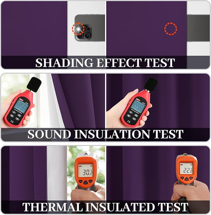 Yakamok Room Darkening 100% Blackout Curtains Grommet Window Treatments with 2 Thick Layers-Purple Thermal Insulated Drapes Set of 2 Panels for Bedroom Living Room 38 Inches by 63 Inches Length