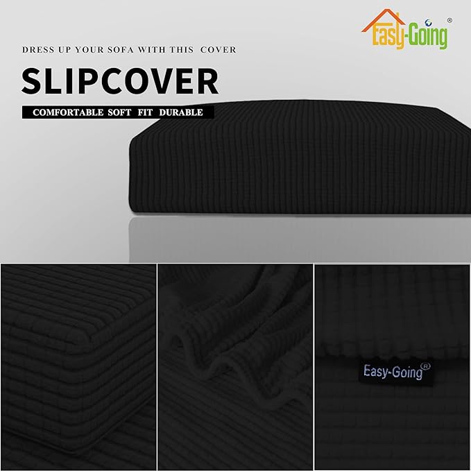 Easy-Going Stretch Cushion Cover Sofa Cushion Furniture Protector Sofa Seat Sofa slipcover Sofa Cover Soft Flexibility with Elastic Bottom(Chair Cushion,Black)
