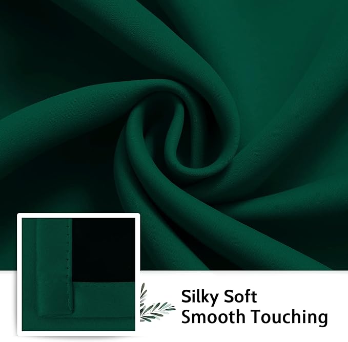 SimpleHome 100% Blackout Curtains for Bedroom,Thermal Insulated Grommet Window Drapes Room Darkening Dark Green Curtains for Living Room with Black Back,42 x 63 Inch,2 Panels