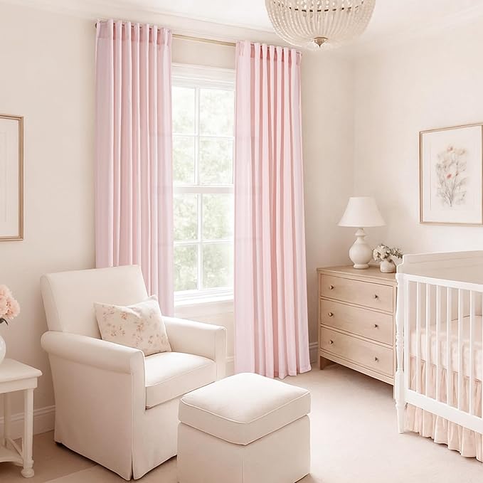 Light Pink Linen Curtains 108 Inches Long for Living Room 2 Panels Set Neutral Modern Farmhouse Back Tab Light Filtering Semi Sheer Window Curtains for Kids Bedroom Pink Decor 9 ft Length