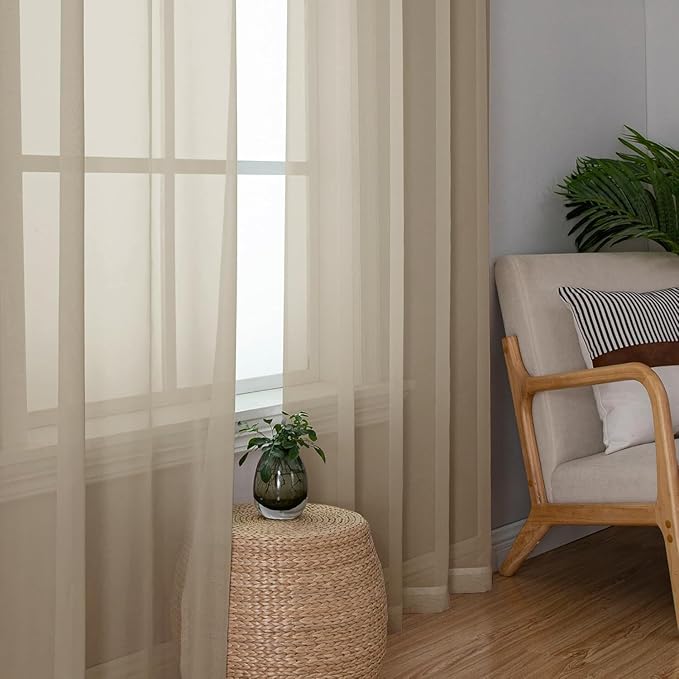 Aiyufeng Taupe Sheer Curtains 54 Inches Long 2 Panels Set, Semi Transparent Voile Rod Pocket Sheer Window Drapes for Bedroom Bed Canopy Living Room Dining Wedding Party Backdrop, 42W x 54L inch