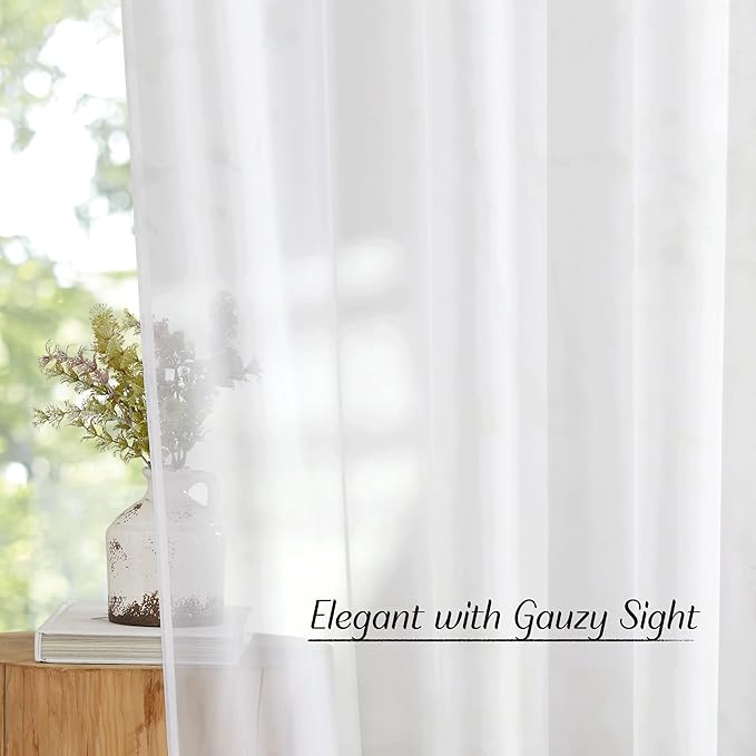 NICETOWN White Sheer Curtains 80 inches Long for Doorway, Grommet Voile Sheer with Light Filtering Window Treatments Elegant Door Curtains for Nursery/Bedroom, W42 x L80, 2 Panels