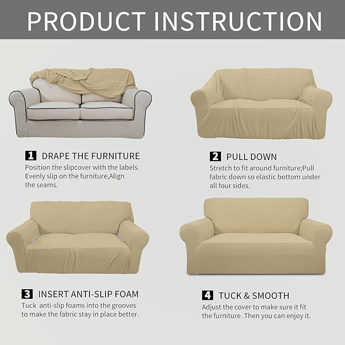 Easy-Going Stretch Chair Sofa Slipcover 1-Piece Couch Sofa Cover Furniture Protector Soft with Elastic Bottom for Kids, Pet. Spandex Jacquard Fabric Small Checks (Chair, Beige)