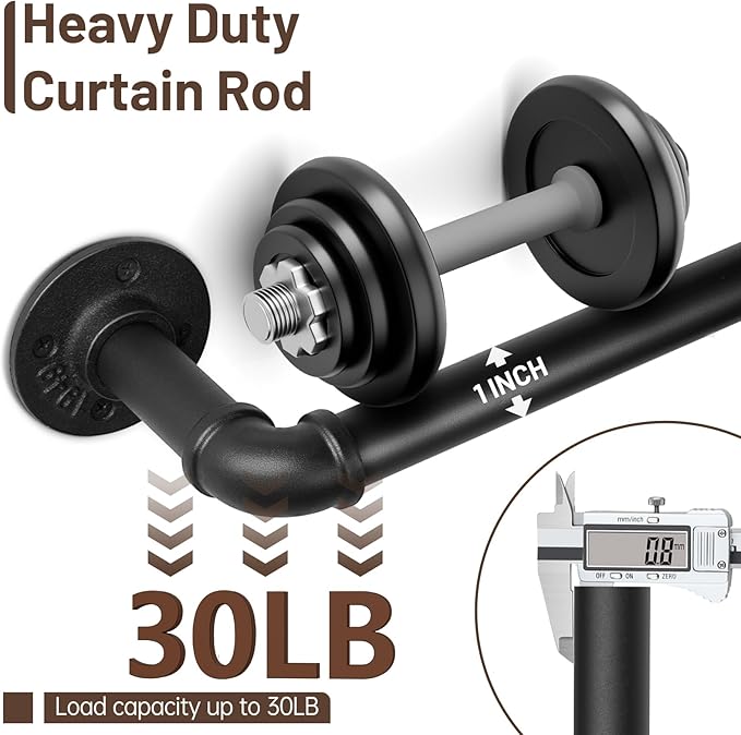 Zeerobee Curtain Rods for Windows 16 to 28, 1 Inch Industrial Wrap Around Black Curtain Rod, Indoor/Outdoor Room Divider Adjustable Drapery Pole, 16"-28"