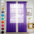youleyar Solid Sheer Rod Pocket Curtain Voile Draperies 2 Panels White Beige Black Grey Coffee 52 Inch Width 108 Inch Long 1 Pair for Kitchen Bedroom Children Living Room Yard (Purple,52Wｘ108L)