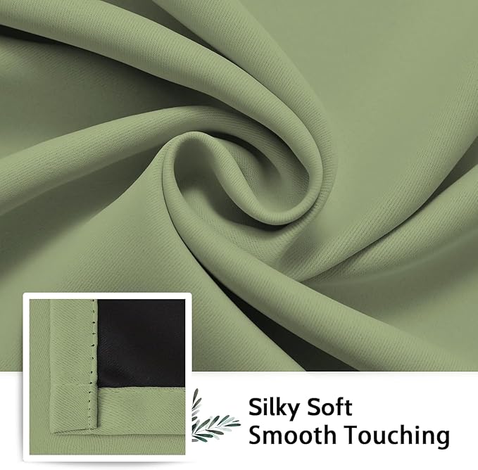 SimpleHome 100% Blackout Curtains for Bedroom,Thermal Insulated Sage Grommet Window Drapes Room Darkening Curtains for Living Room with Black Back,52 x 54 Inch,2 Panels