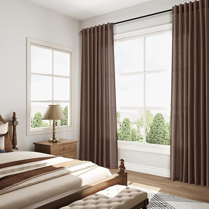 Cappuccino Linen Curtains for Living Room 105 Inches Long Light Filtering Semi Sheer Curtain Back Tab Rod Pocket Luxury Modern Rustic Home Decor Neutral Drapes for Bedroom Dinner Room 52x105, 2 Panels
