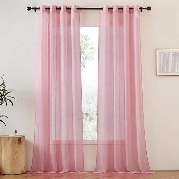 NICETOWN Voile Sheer Pink Curtains 90 inches Long for Girls Room, Grommet Casual Window Treatments with Light Filtering Airy & Elegant for Bedroom/Living Room, W54 x L90
