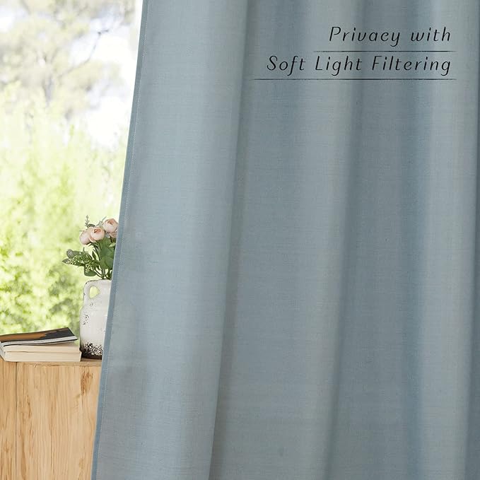 NICETOWN Stone Blue Linen Kitchen Curtains 36 inch Length, Decorative Thick Flax Small Window Treatments Privacy Assured with Light Filtering for Bedroom/Bathroom, W55 x L36, 2 Panels
