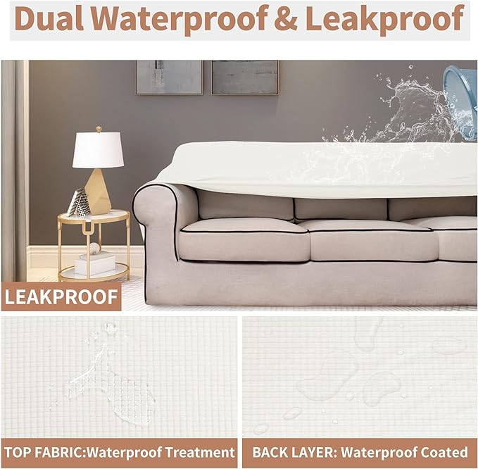 Easy-Going 100% Waterproof Chair Couch Cover, Dual Waterproof Sofa Cover, Stretch Jacquard Sofa Slipcover, Leakproof Furniture Protector for Kids, Pets, Dog and Cat (Chair, Cream)