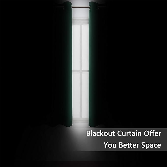 LEMOMO Dark Green Bedroom Blackout Curtains/38 x 54 Inch Long/Set of 2 Curtain Panels/Thermal Insulated Room Darkening Curtains for Bedroom
