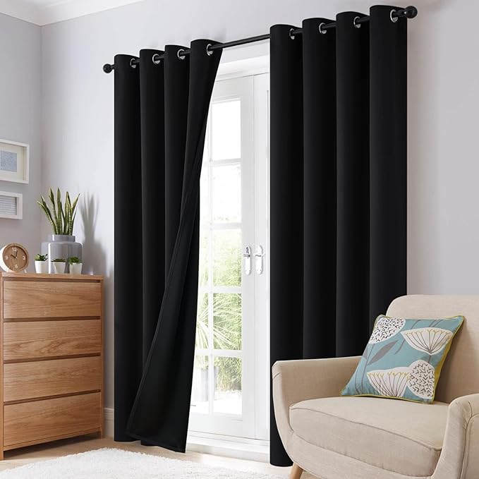 SimpleHome 100% Blackout Curtains for Bedroom,Thermal Insulated Grommet Window Drapes Room Darkening Black Curtains for Living Room with Black Back,52 x 96 Inch,2 Panels