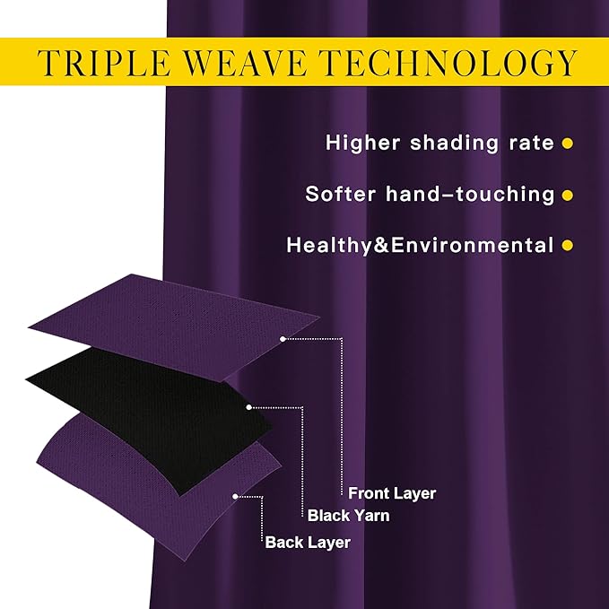 NICETOWN Royal Purple Room Darkening Curtain Panels - Triple Weave Thermal Insulated Grommet Room Darkening Window Draperies and Curtains for Bedroom (Set of 2, 46 x 54 inches, Royal Purple)