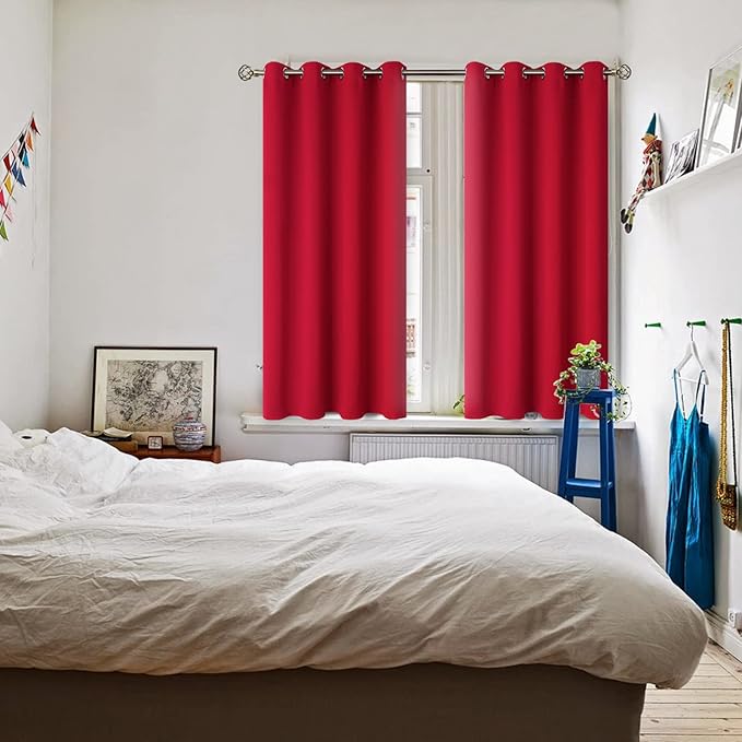 BGment Room Darkening Curtains 54 Inches Long - Grommet Thermal Insulated Drapes Window Treatment Curtains for Bedroom, 2 Panels, 52 x 54 Inch, Red