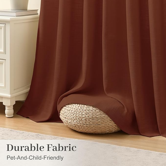 IVAPUPU Extra Long Pinch Pleated Curtains 108 Inch Long for Living Room, Semi Sheer Pinch Pleat Curtain Memory Trained Light Filtering Back Tab Linen Drapes for Bedroom, Chestnut Brown, 2 Panels