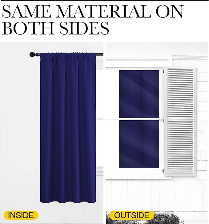 NICETOWN Blackout Curtains for Living Curtains, Navy Blue, 1 Pair, 34-inch W x 72-inch L, Home Decorations Thermal Insulated Solid Pole Top Blackout Drapes for Living Room