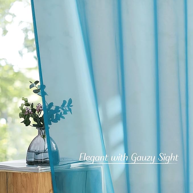 NICETOWN Sheer Window Curtains Sweep to Floor, Grommet Airy and Breathable Soft Voile Sheer Drapes with Light Filtering for Living Room/Bedroom, Teal, W54 x L108, 2 Panels