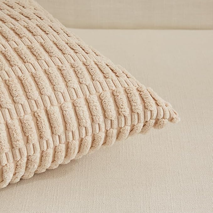 Fancy Homi 4 Packs Neutral Long Lumbar Decorative Throw Pillow Covers 16x24 Inch for Living Room Couch Bed, Boho Home Decor, Soft Striped Corduroy Rectangle Accent Grey Cushion Case 40x60 cm
