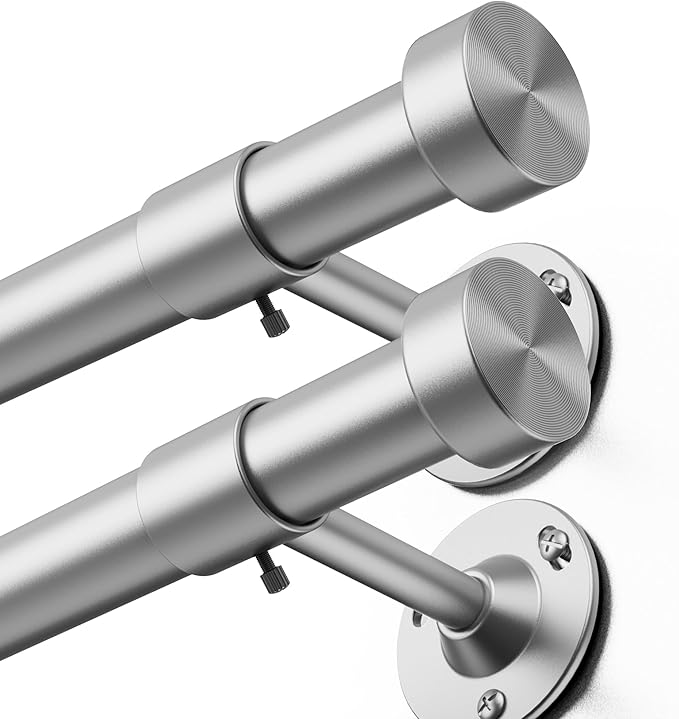 YaFex 2 Pack Heavy Duty Curtain Rods 32-150 Inch, 1 Inch Adjustable Extra Long Curtain Rod for Windows, Silver Window Treatment Rods Set with Aluminium Finials, Modern Design
