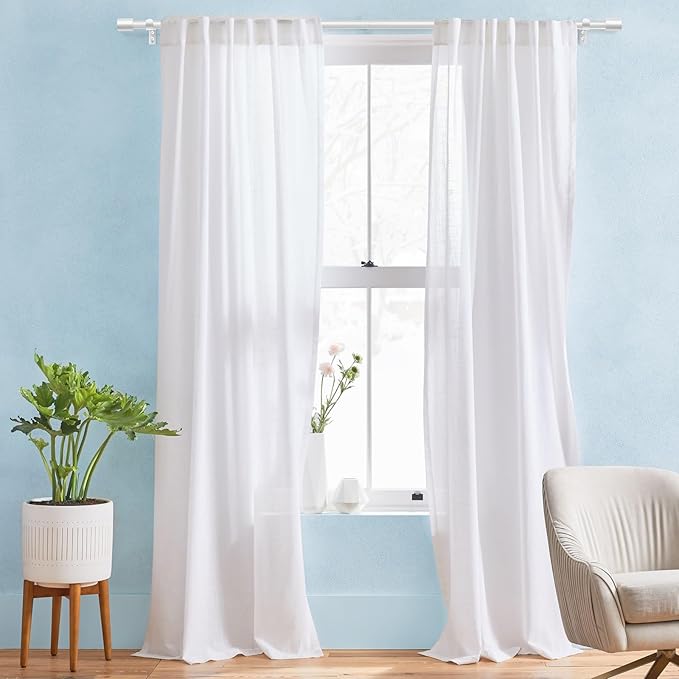 IFELS 2 Pack Heavy Duty Curtain Rods for Windows 28 to 48 Inch, 1 Inch White Curtain Rods Set of 2 Pack for Outdoor, Farmhouse, Bedroom, Adjustable Easy Install Curtain Rods (A2,White,30"-60"-2Pack)