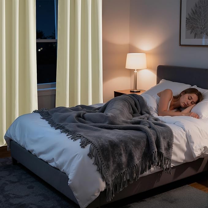 RYB HOME Bedroom Blackout Curtains 72 inches Long, 100% Blackout Thermal Insulated Noise Reducing Curtains for Living Room Nursury, 34 inches Wide by 72 inches Long, Beige