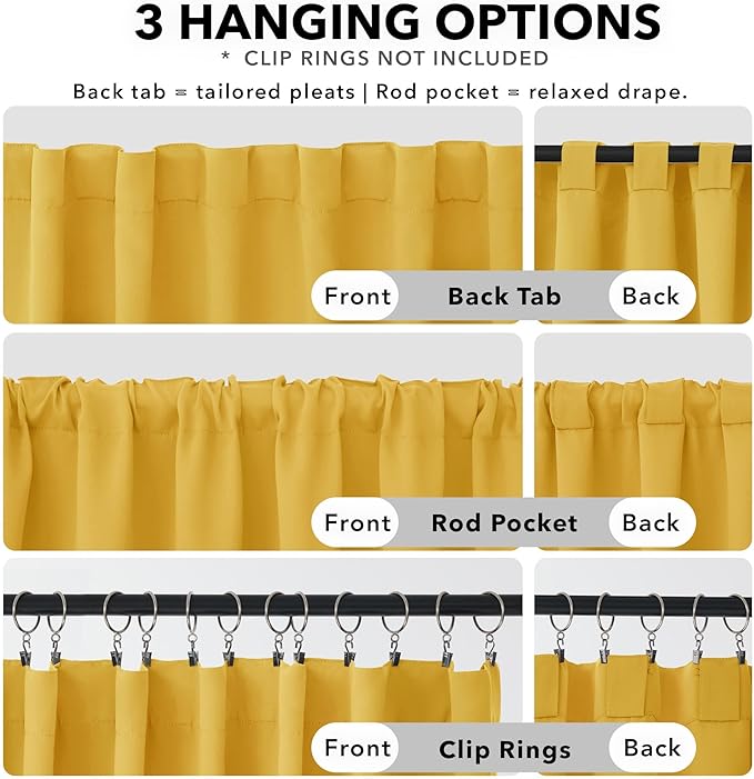 Deconovo Blackout Curtain Panels for Kids Bedroom Room Darkening Back Tab and Rod Pocket Curtains 42Wx72L Inch Mellow Yellow 2 Panels