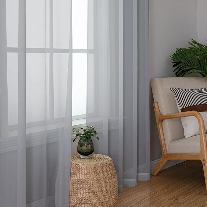 Simplebrand Light Grey Sheer Curtains 84 Inches Long, Light Filtering Rod Pocket Solid Color Window Sheer Curtain Panels, Elegant Curtains & Drapes for Living Room, Bedroom 2 Panels (42" W x 84" L)