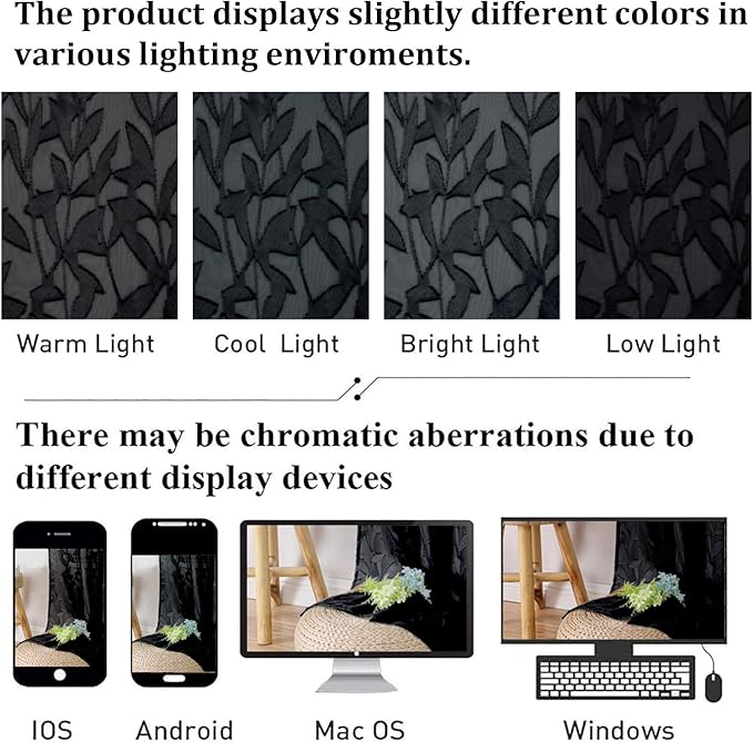 Lecloud Leia Black Sheer Curtains 72 Inches Long 2 Panels, Jacquard Leaf Textured Light Filtering Bedroom Curtains, Rod Pockets Airy Voile Drapes for Living Room Dining Room, Each Panel 42" W x 72" L