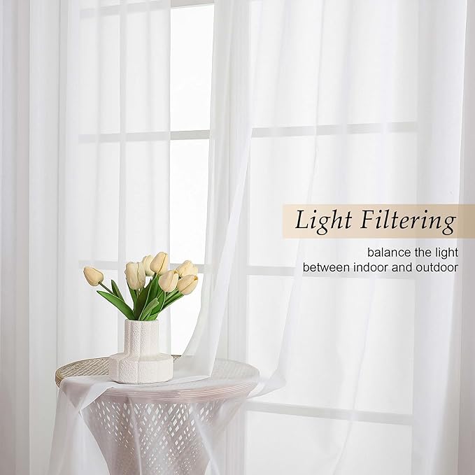 Extra Long Sheer White Curtains for Bedroom Living Room 120 Inches Long 2 Panels Set, Solid Soft Light Filtering Rod Pocket Sheer Window Curtains, White, Each 59" Wx120 L Inch