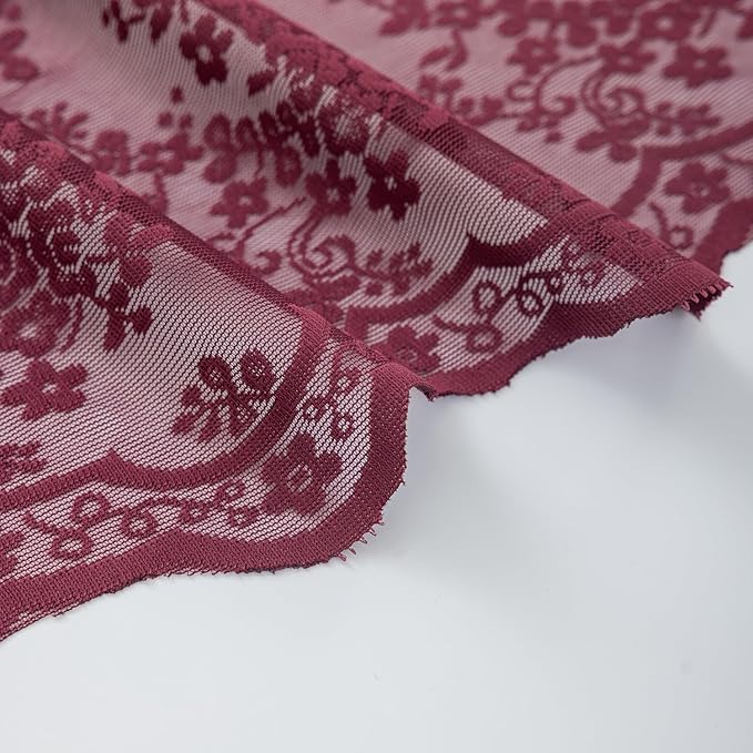 YJ YANJUN Vintage Lace Curtains 90 Inches Long-Victorian Floral Red Burgundy Sheer Curtain Panels forLiving Room Patio Sliding Door Rod Pocket Wedding Party Christmas Decor 2 Panels 52W x 90L
