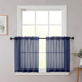 Kitchen Curtains 24 Inch Length Tier 2 Pieces, Navy Blue Sheer Curtain Solid Soft Sheer Short Curtains for Windows, Cafe Bathroom Basement Rod Pocket Drapes, Navy Blue, Each 42"Wx24"L Inches