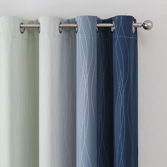 Estelar Textiler Navy Blue and Sage Green Ombre Blackout Curtains 63 Inch Length 2 Panels, Full Room Darkening Grommet Curtains for Bedroom, Thermal Insulated Light Blocking Gradient Drapes,52Wx63L