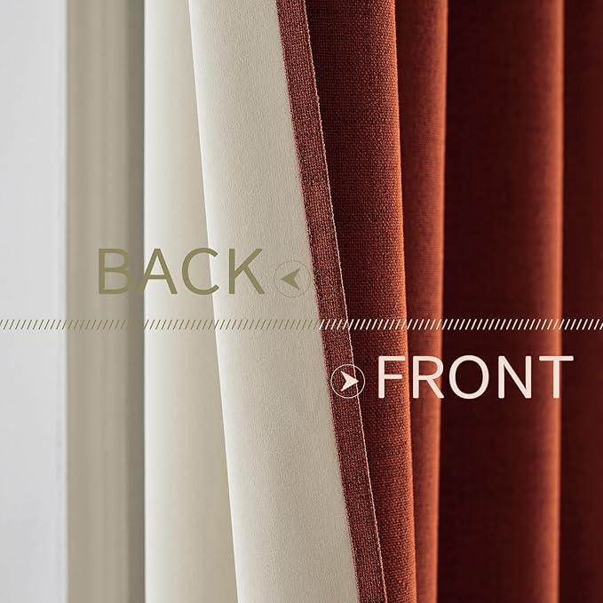 MIULEE Linen Curtains for Bedroom 100% Blackout Thermal Insulated Burnt Orange Grommet Room Darkening Curtains & Drapes Rust Terracotta Fall Decor for Living Room Nursery 52 x 90 Inch (2 Panels)