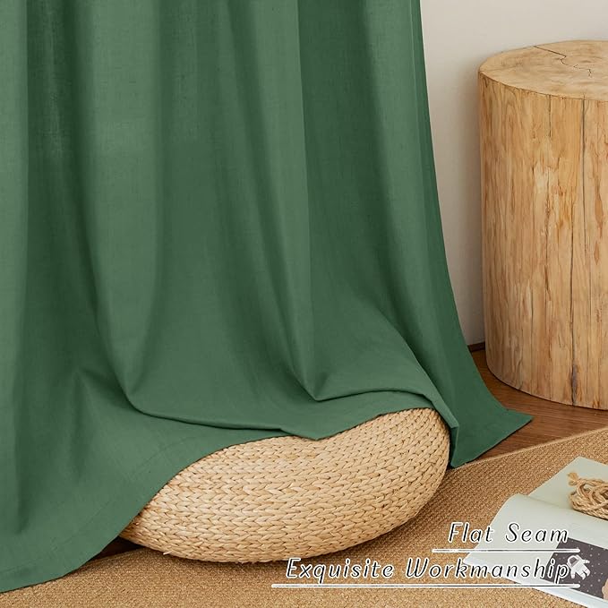 NICETOWN Olive Green Linen Kitchen Window Curtains Over Sink, Grommet Thick Linen Olive Green Short Window Treatments Privacy Assured with Light Filtering for Bedroom/Bathroom, W34 x L36, 2 Panels