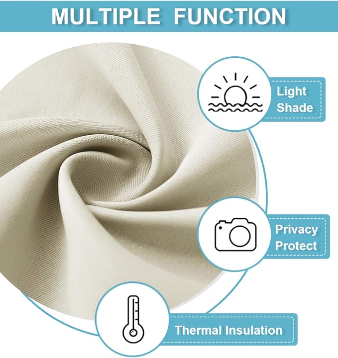 RYB HOME Curtains for Bedroom Living Room 72 inches Long, Thermal Insulated Privacy Rod Pocket Drapes for Nursery Office Home Theater, Width 34 by Length 72, Beige, 2 Panels
