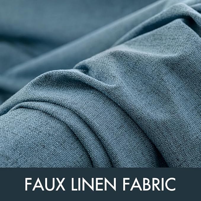 MIULEE Linen Texture Curtains for Bedroom Solid 100% Blackout Thermal Insulated Dusty Blue Curtains Grommet Room Darkening Drapes Luxury Decor for Living Room Nursery 52x96 Inch (2 Panels)