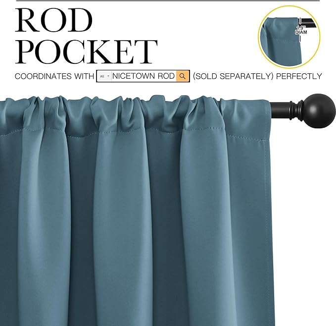 NICETOWN 2 Panels Blackout Curtains, Rod Pocket Thermal Insulated Drapes 84 inches Long, Easy-Care Modern Home Decoration Sunshades for Guest Room, Living Room, Office, 62 x 84 Inch, Smoky Blue