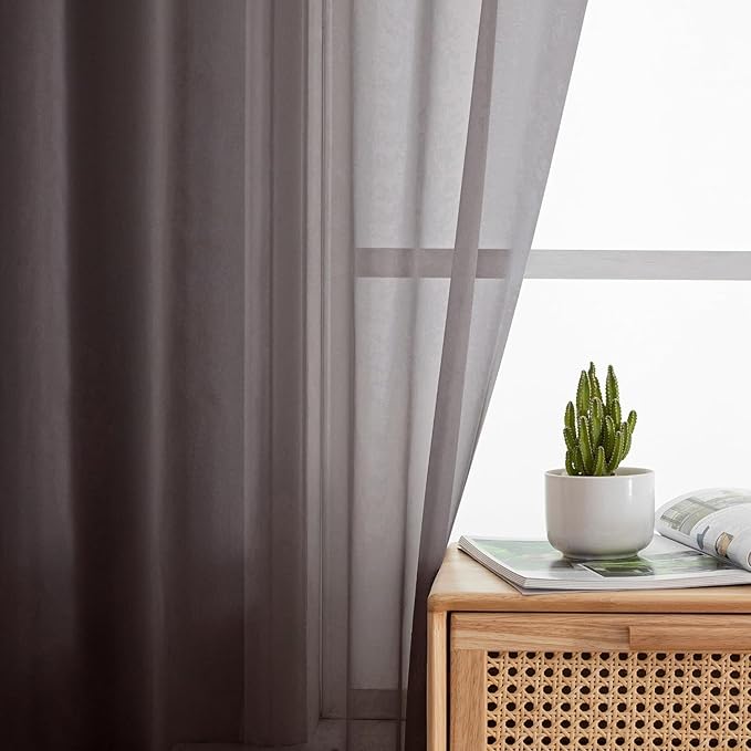 Aiyufeng Chocolate Brown Sheer Curtains 96 Inches Long 2 Panels, Solid Voile Rod Pockets Stylish Breathable Drapes Window Treatment for Kid's Room/Bedroom/Living Room, 42W x 96L, Chocolate Brown