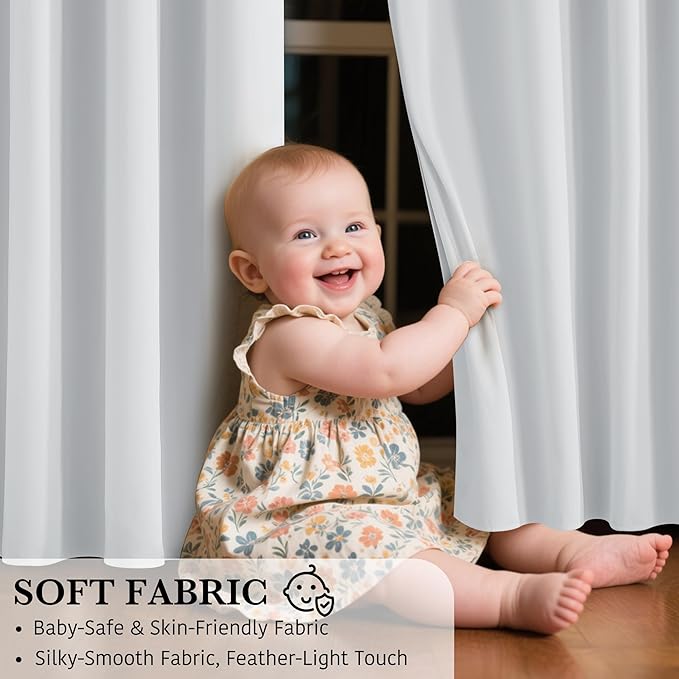 RYB HOME White 100% Blackout Curtains, Short Thermal Insulated Heat & UV Blocking Total Room Darkening Privacy Drapes for Small Window, Width 29 by Length 36, White, 2 Panels