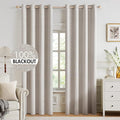 MIULEE 100% Blackout Linen Textured Curtains for Bedroom Solid Thermal Insulated Ivory Grommet Room Darkening Curtains & Drapes Luxury Decor for Living Room Nursery 52 x 92 Inch (2 Panels)