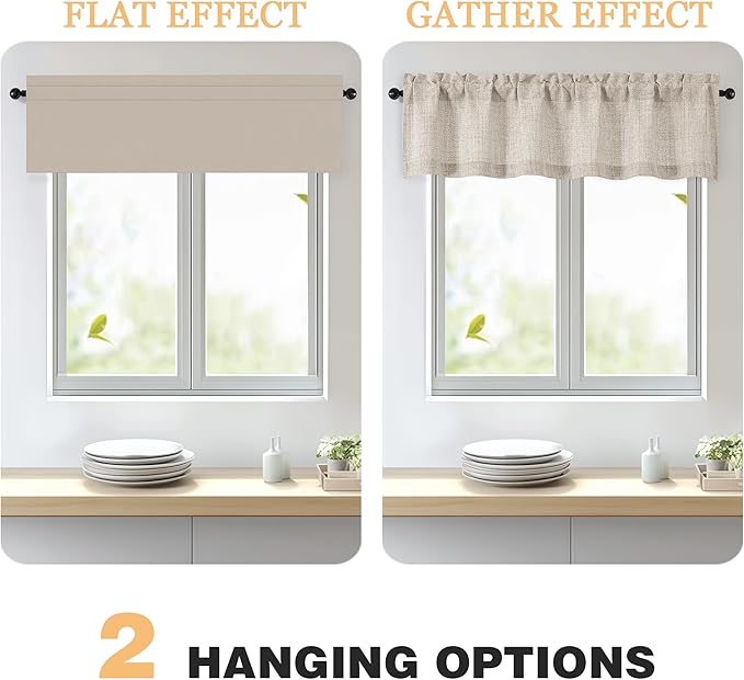 OWENIE Linen Valances for Windows 1 Pcs, Light Filtering Textured Farmhouse Short Small Valance Curtains for Bathroom Basement Living Room Bedroom, Rod Pocket Half Curtains Over Sink, 60" W by 16" L